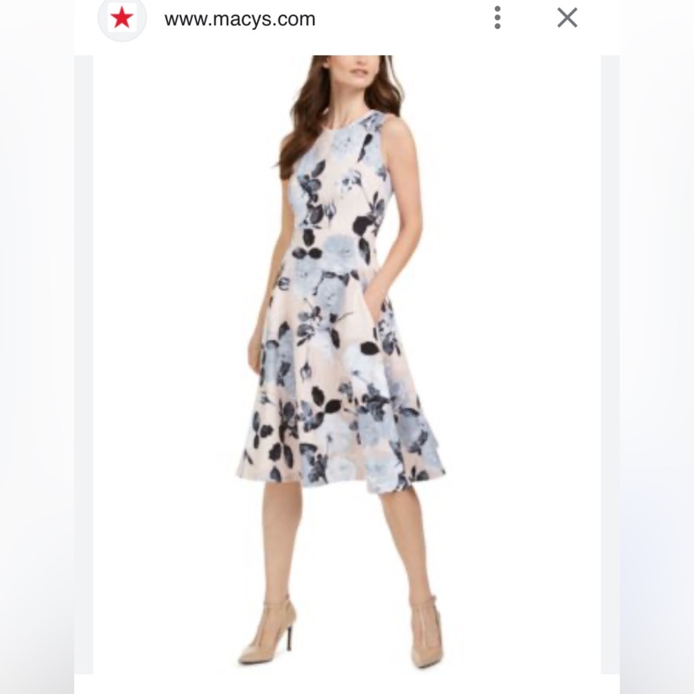 Calvin Klein Light Pink Midi Dress with Blue and Black Floral Print